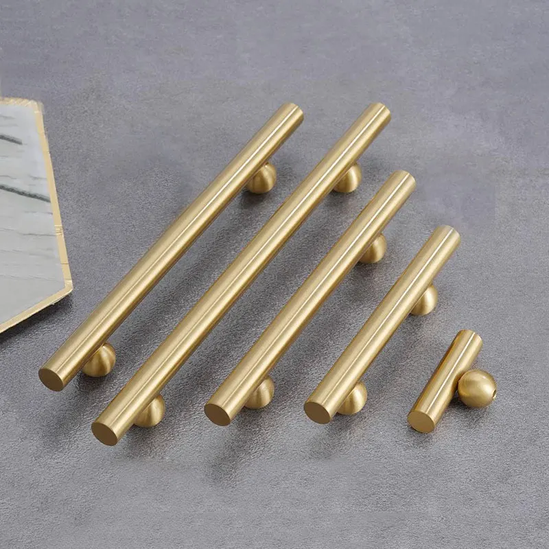 Unique Design Brass Handles for Cabinets and Drawers T Bar Cupboard Door Knobs Modern Wardrobe Pulls Copper Furniture Hardware