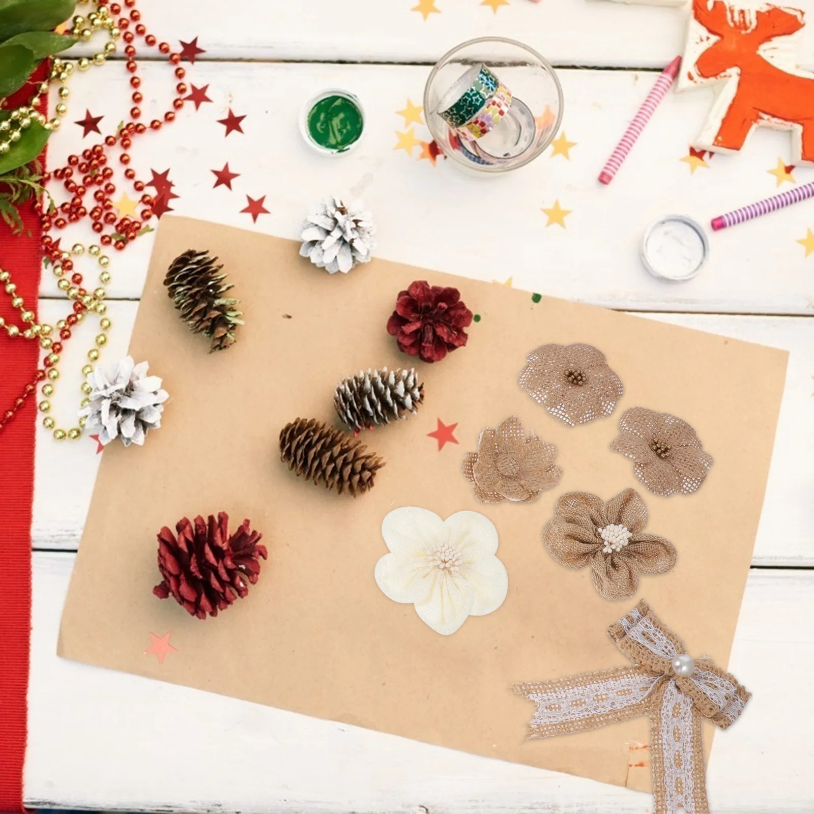 

30Pcs Wedding Party Accessory Premium Linen Flowers Bows DIY Decor for Clothes Hats Dresses Home Festive Events