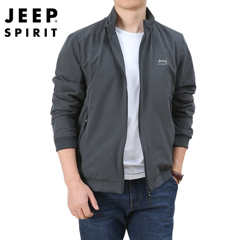 JEEP SPIRIT men autumn stand-up collar jacket young and middle-aged business casual fashion thread cuff comfortable clothes