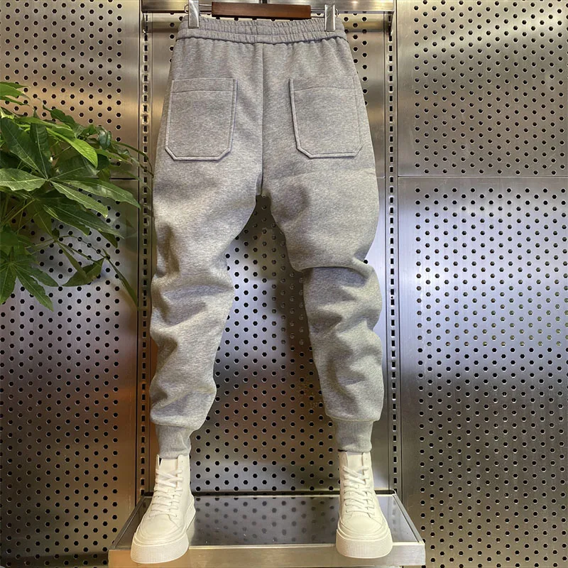 Men's Autumn Winter Thickened Fleece Sports Pants Harlan Style Slim Fit Cargo Pocket Breathable Casual Trousers Streetwear