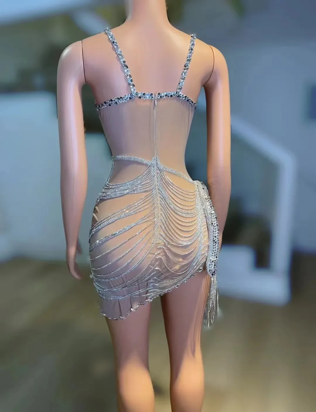 

Diamond Chain Dress Tight Host Catwalk Show Birthday Dinner Party Nightclub Bar Singer Photoshoot Costume