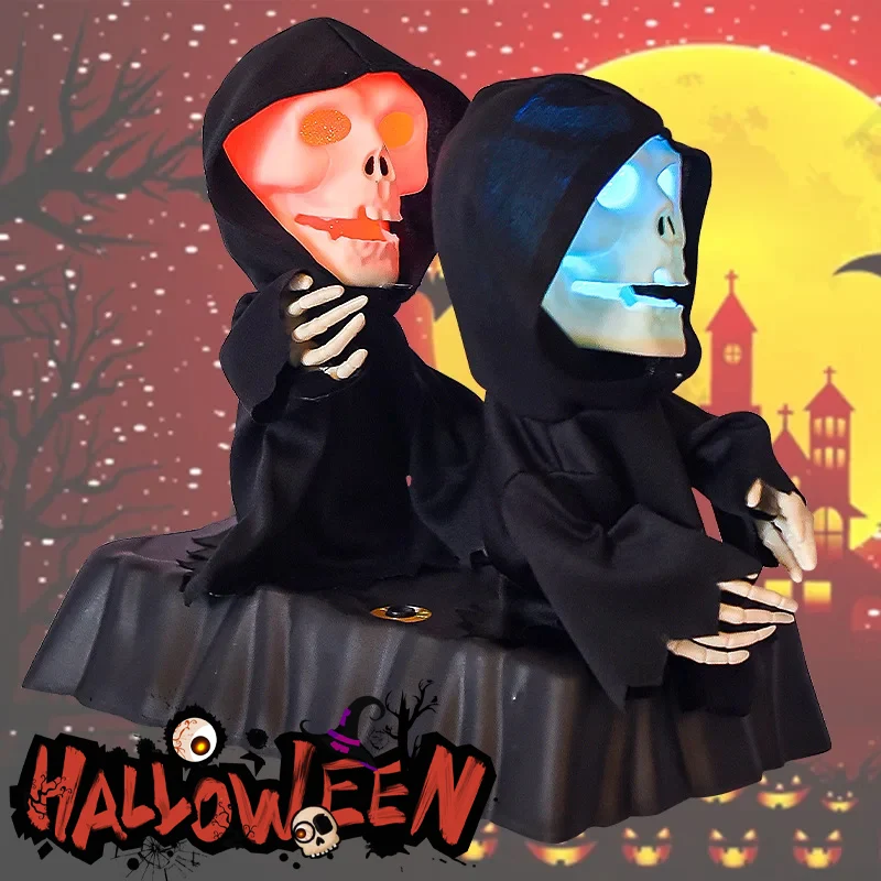 

1/2pcs Synced Motion Skeleton-Pumpkin Pair Electric Halloween Prop with RGB Lights Screams Outdoor Terror Display