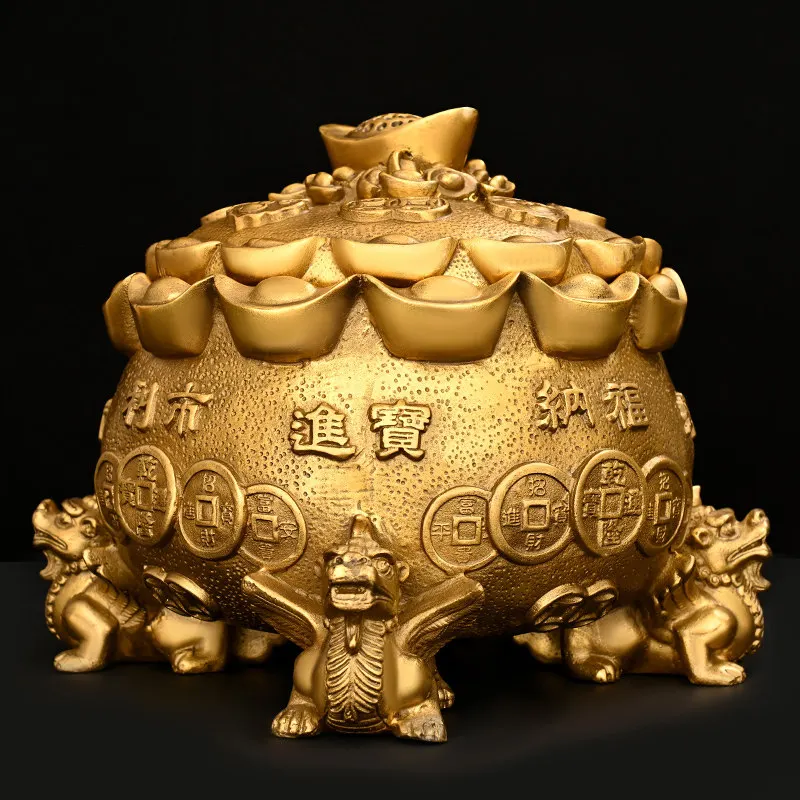 Solid Copper Pixiu Treasure Basin Ornament and Piggy Bank for Home Office Store Decor