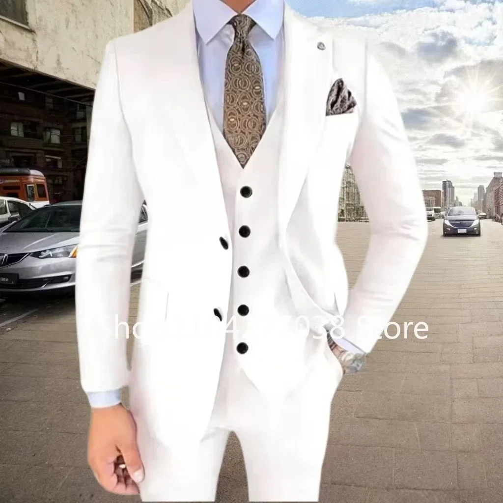 

Men's 3-Piece Elegant Suits Regular Fit Peak Lapel Blazer Vest Pants Set Casual Tuxedo for Wedding Business Party