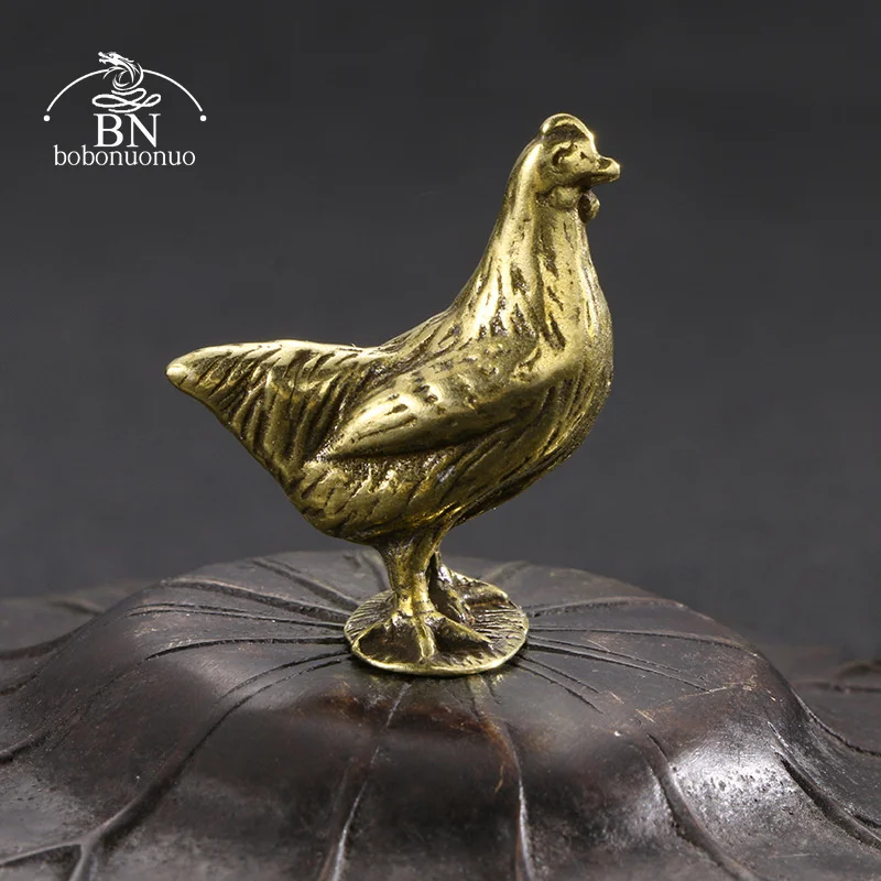 Solid Brass Animal Hen Figurines Miniature Tea Pet Funny Chicken Crafts Collection Desktop Small Ornament Home Decor Accessories