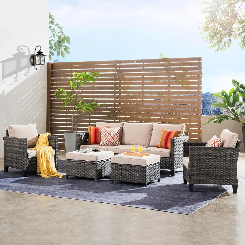

Patio Furniture Set 5-Pieces Outdoor Wicker Sofa Couch with Comfortable Cushions Rattan Conversation Set for Backyard Deck
