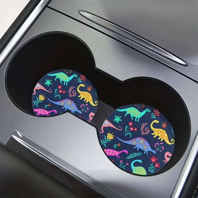 Adorable Dinosaur Car Coasters - Absorbent EVA, Easy Removal, Keeps Cup Holders Clean & Dry - Perfect For Men & Women