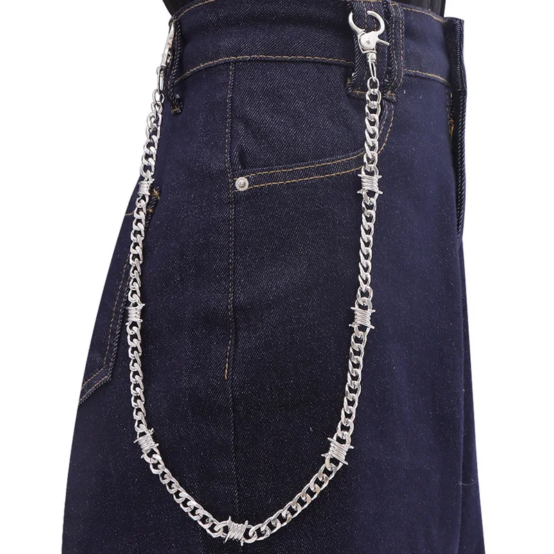 Barbed Wire Cuban Pants Chain Cool Punk Metal Waist Chain Goth Jeans Decor Keychain Street Hip‑Hop Fashion Ornament