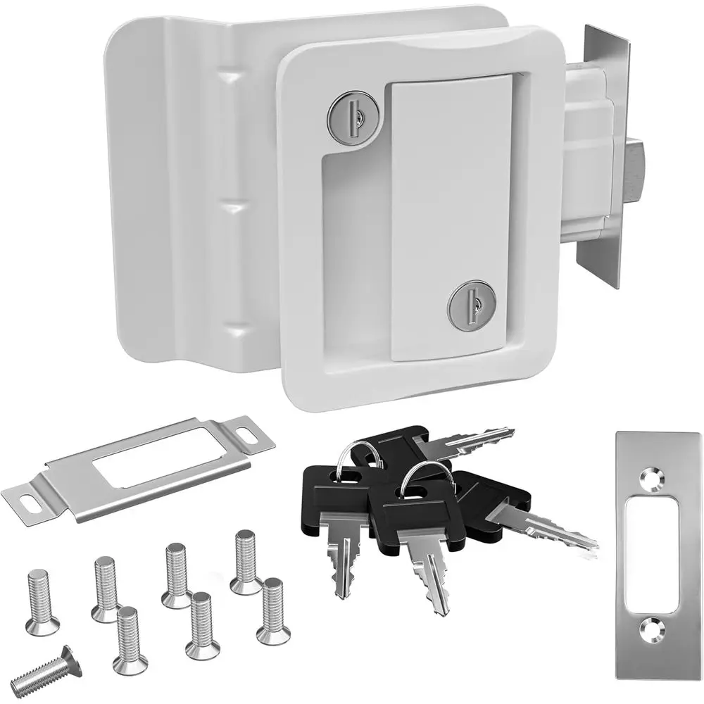RV Door Lock Replacement with Paddle Deadbolt, Camper Door Handle Latch, 100% Metal RV Enclosed Travel Trailer Entry Door Lock w