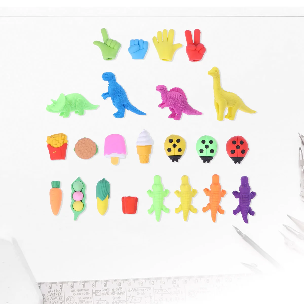 

6 set Animal Erasers Puzzle Pencil Erasers Vegetable Cake Dinosaur Finger Assorted Fun Party Favors Christmas Stocking
