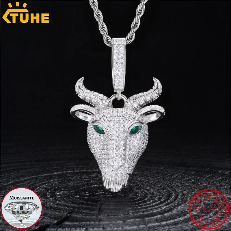 

THUE Unisex Animal Pendant High Quality Baphomet Pendant S925 Silver VVS1 Moissanite The Sabbatic Goat For Men Hip Hop Jewelry