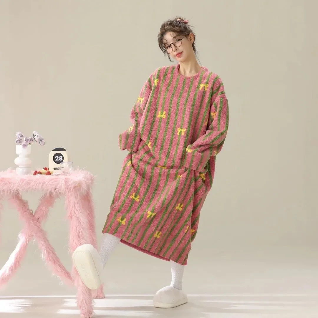 

Супермягкая фланелевая ночная рубашка с длинными рукавами и круглым вырезом, удобная посадка, теплая женская домашняя одежда, домашняя одежда, ночная рубашка, ночная рубашка