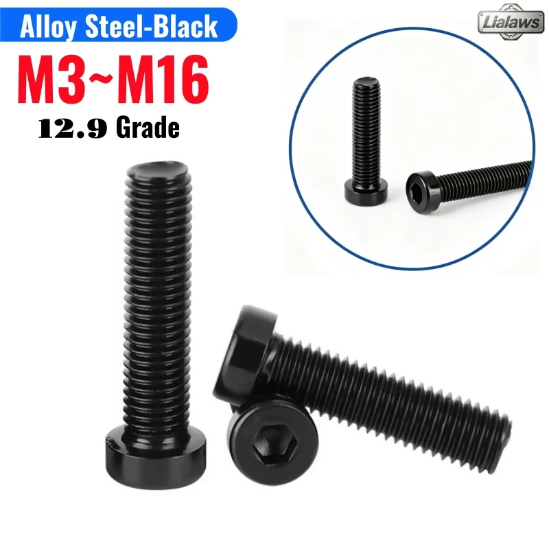DIN7984 Grade 12.9 Black Steel Hex Hexagon Socket Thin Head Cap Screws Ultra-Thin Low Profile Head Allen Cap Screws Bolt M3~M16
