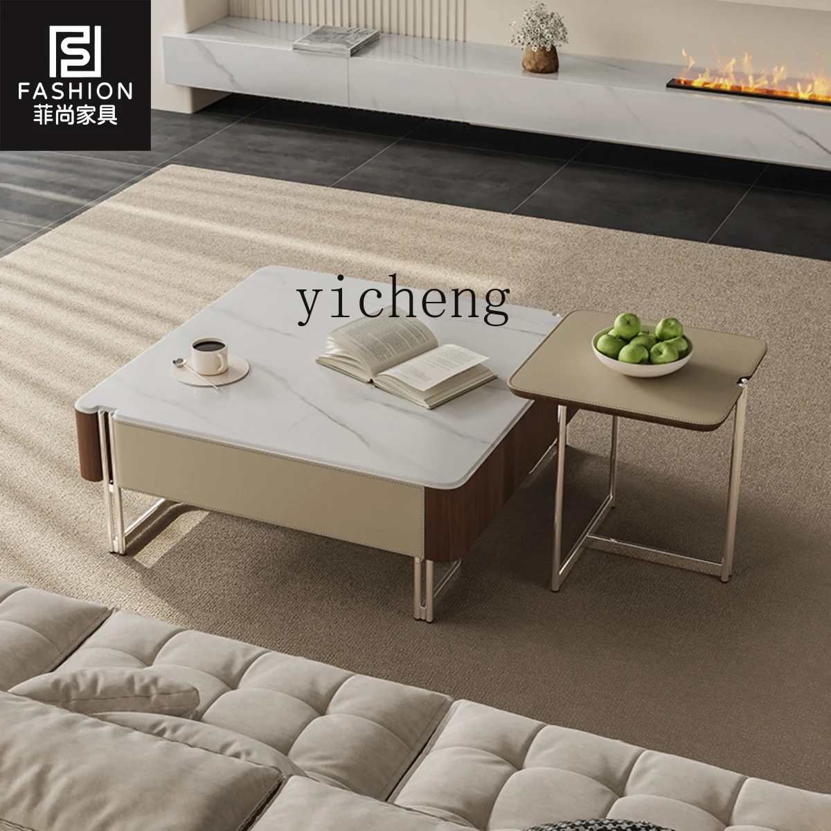 YFY  minimalist coffee table combination marble living room household small apartment stainless steel modern light luxury