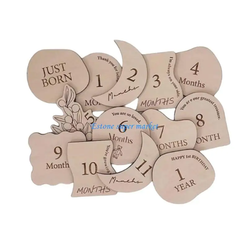 090B Infant Milestones Card First Year Growth Marker Photo Card Baby Shower Gift 13PCS