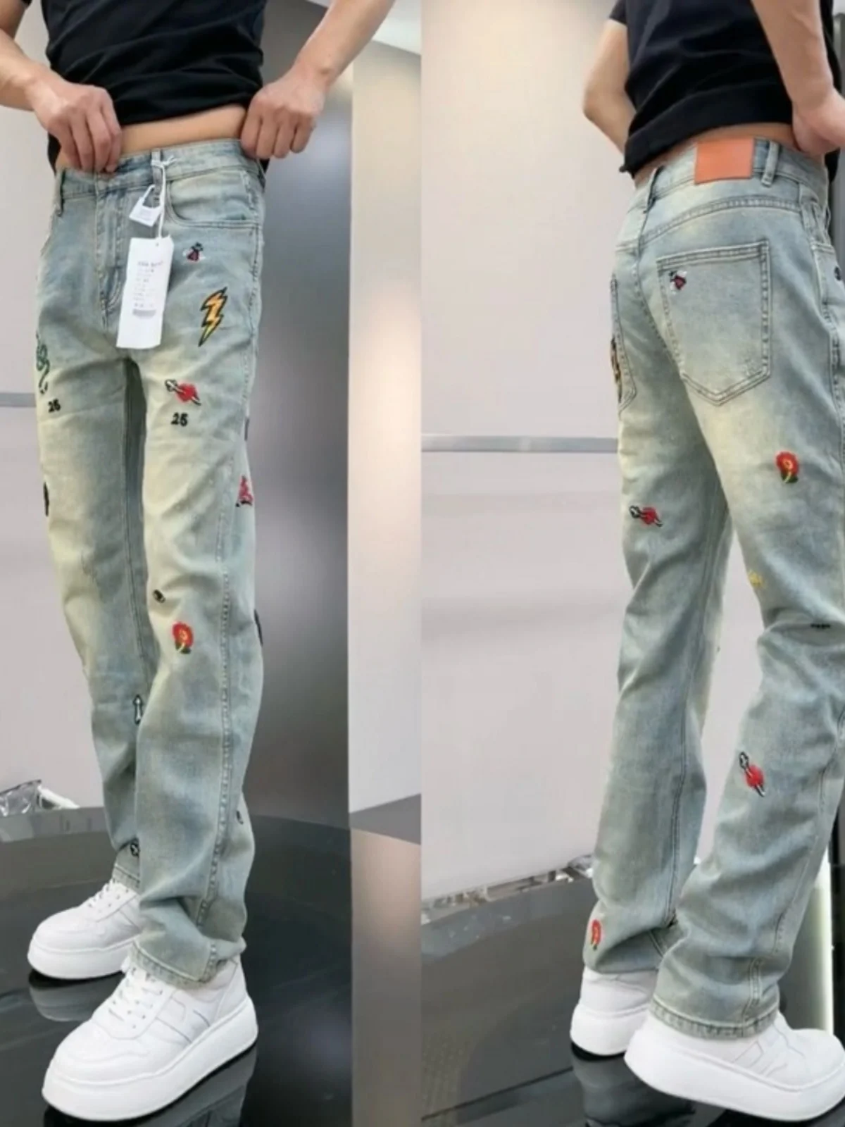 

High-Quali Embroidered Slim Fit Men's Jeans Comfortable Straight Leg Long Pants Faionable European Sle Casual Wear