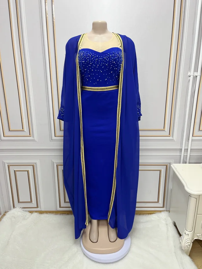 

Women Open Abaya Kaftan Dubai Turkey 2 Piece Muslim Set Diamonds Islam Robe African Dress Kimono Morocco Clothing Caftan Fashion