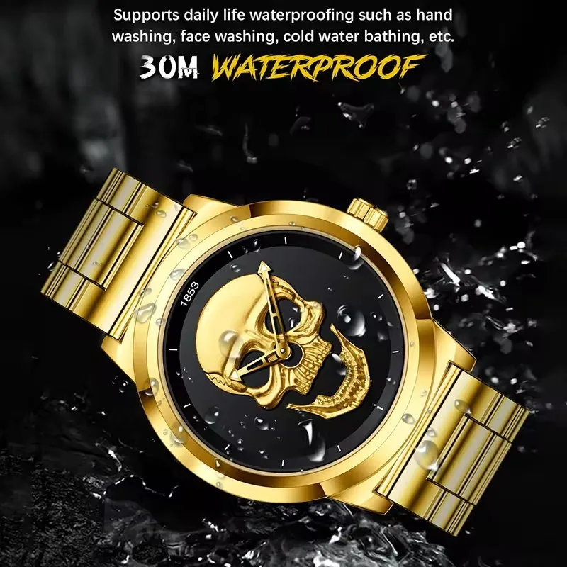 Reloj LIGE de cuarzo de marca de lujo para hombre, reloj de pulsera Skeleto creativo con calavera 3D de acero inoxidable, relojes deportivos informales resistentes al agua + caja