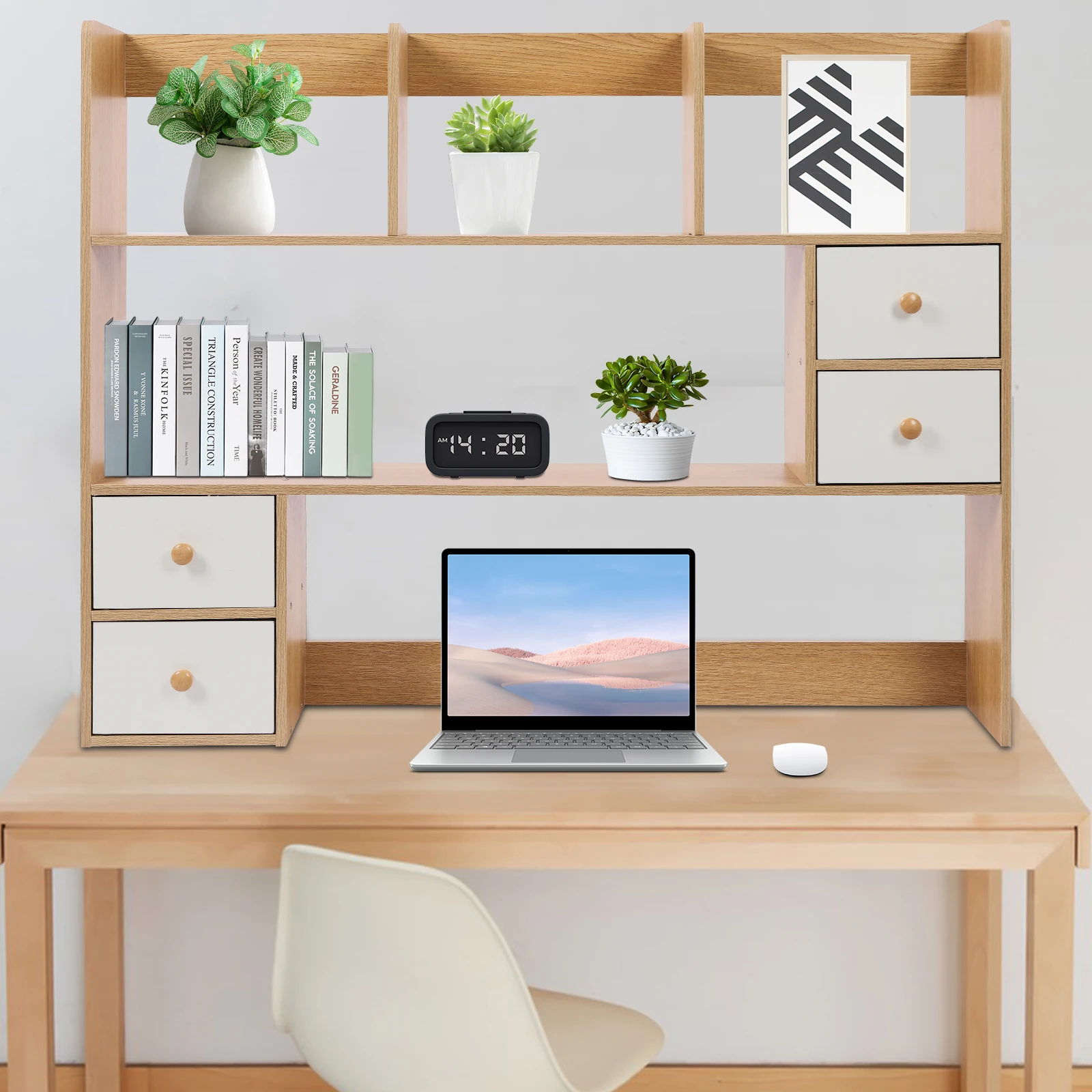 100*17*80 سنتيمتر البلوط منظم سطح المكتب مستطيلة مكتب تخزين الرف رف سطح المكتب الحديث مع مقابض خشبية صلبة