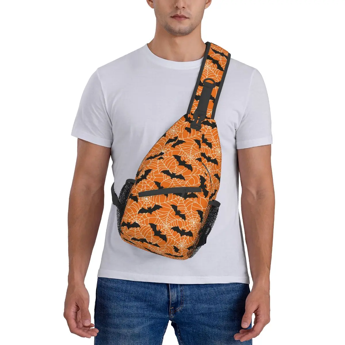 Bats With Web Crossbody Chest Bags Halloween Pockets Travel Pack Messenger Sports Teens Shoulder Bag Unisex