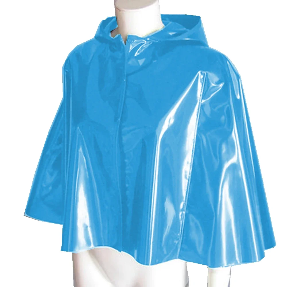 Short Hooded Ponchos for Party, Sleeveless, Batwing Cropped Cloaks, Unisex Vinyl Cosplay, Exotic Shiny PVC Leather, Solid Color