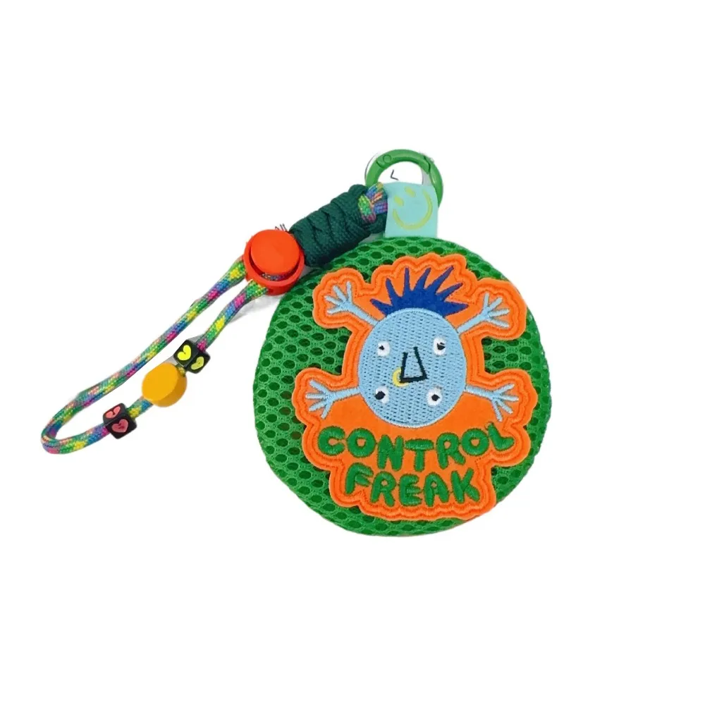 Portable Small Mesh Pouch Keychain with Handle Rope Buckle Closure Mini Coin Purse Round Breathable Backpack Hanging Bag Pendant