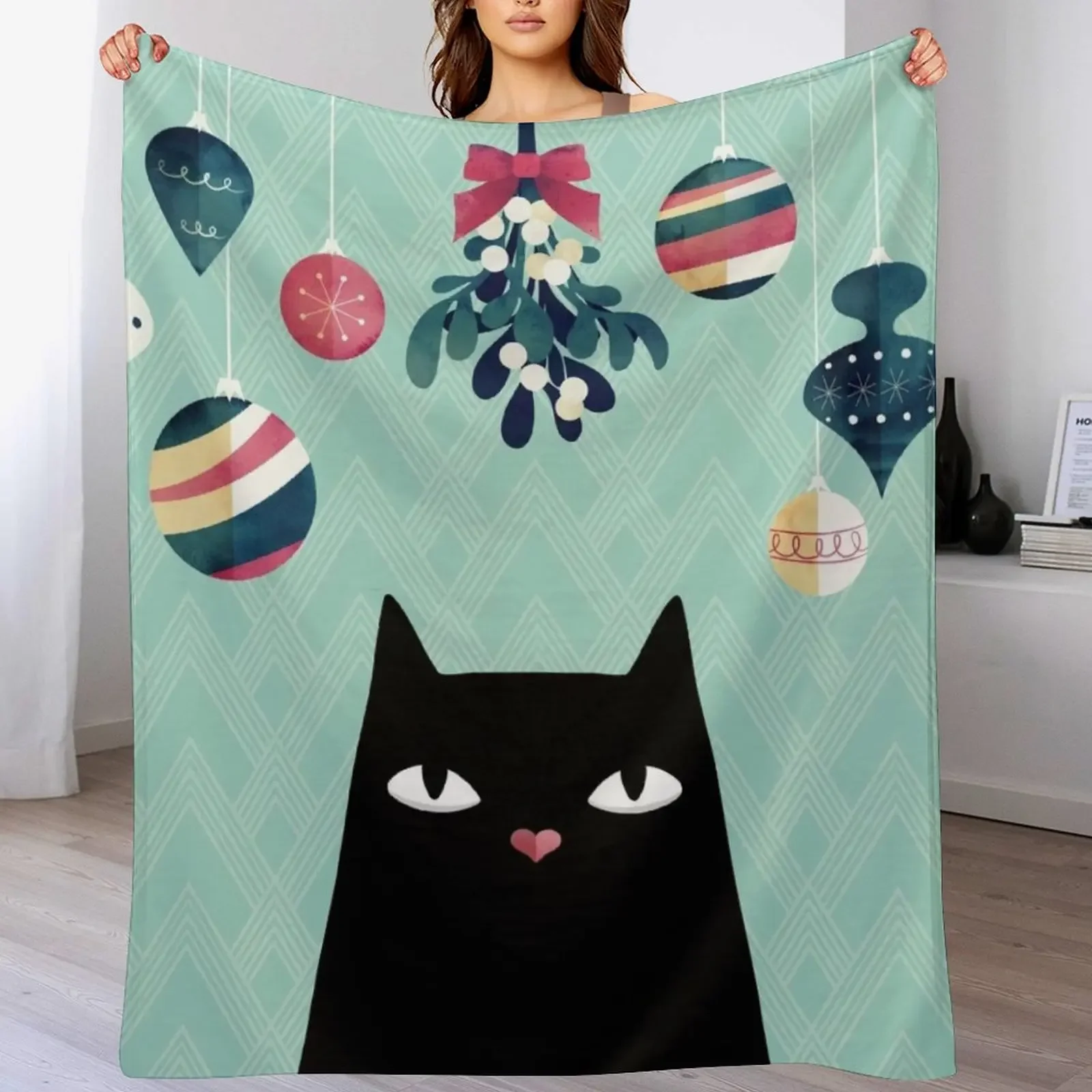 

Mistletoe (Black Cat) Throw Blanket valentine gift ideas Polar Blankets