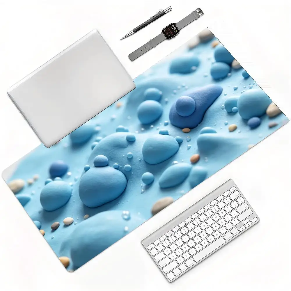 Chinese Ink Splash Wave Large Mouse Pad Blue Bubble Water Splash Art Desk Mat for Home Office Study Gaming Room Decor