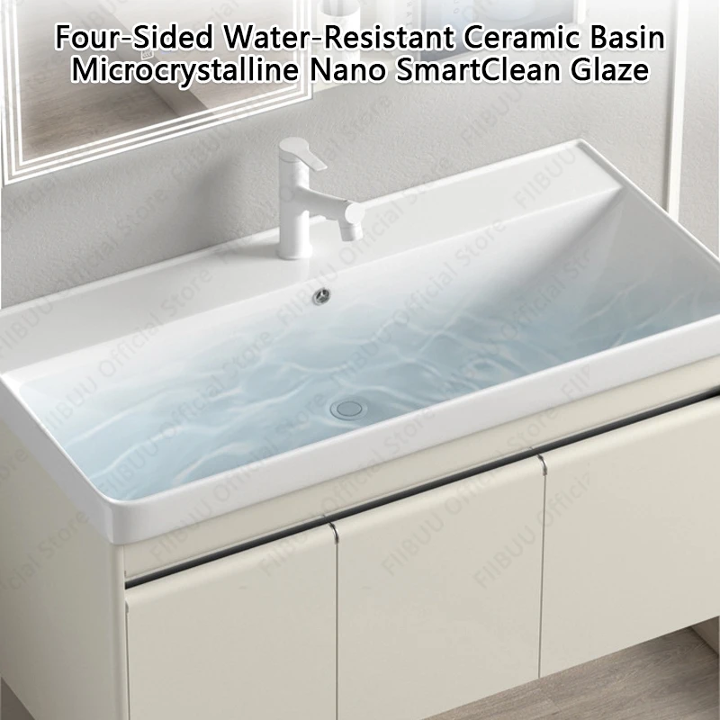 Современный туалетный столик для ванной комнаты со встроенной керамической раковиной, комбинированный настенный плавающий зеркальный шкаф, сливной смеситель