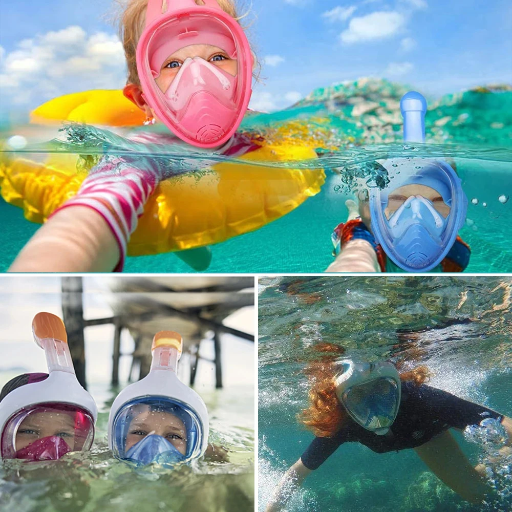 Snorkeling subacqueo Full Face bambini maschera da nuoto Set Scuba Diving respiratore maschere antiappannamento respirazione sicura per bambini