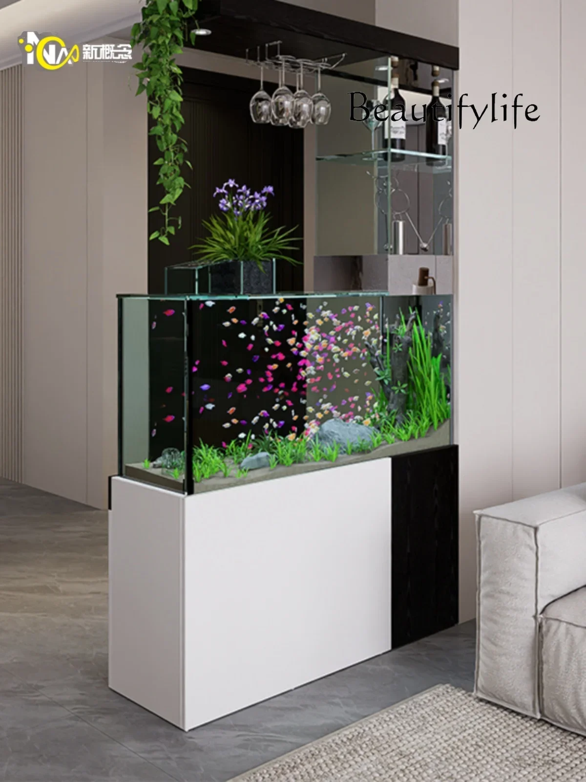 N45 Fish tank living room small ecological TV cabinet next to the bottom filter glass tank intelligent ancient light luxury