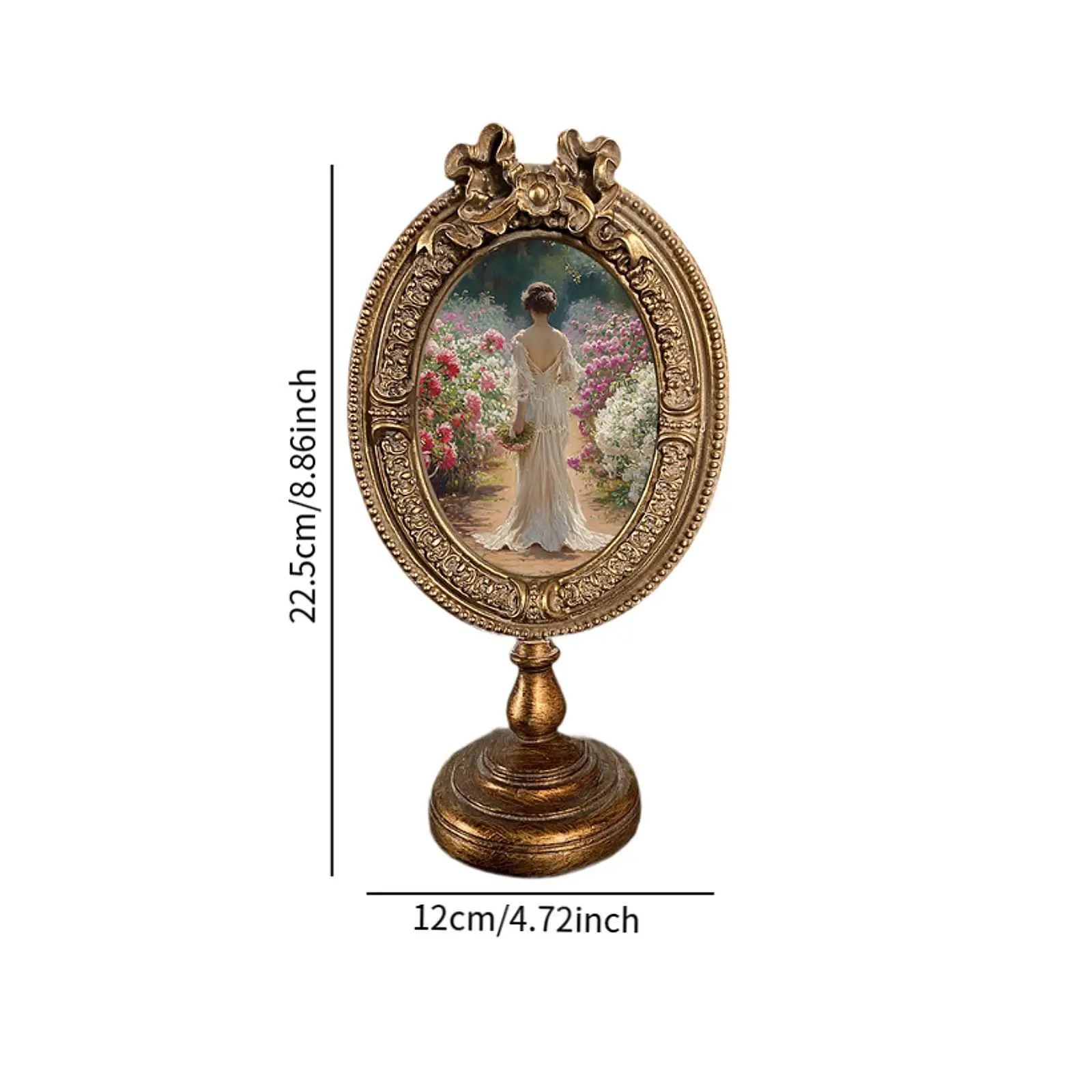 Oval Resin Picture Frame with Bracket Retro Styled Photo Holder Embossed Tabletop Frame for Housewarming