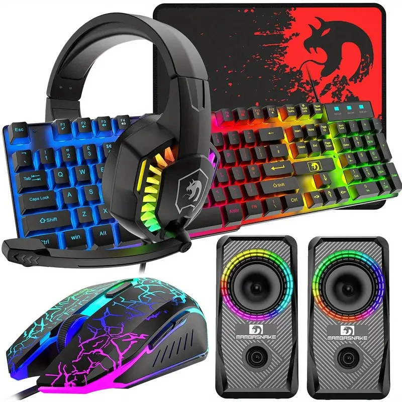 

5 in 1 Wired Gaming Keyboard Mouse Headphone and Speaker Combo