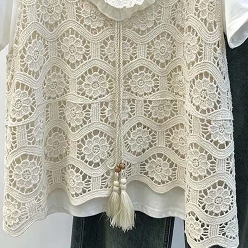 Boring Honey Vintage French Style Lace Knit Vest Women Summer Sleeveless Hollow Out Cardigan Top Female Casual Crochet Tank Tops