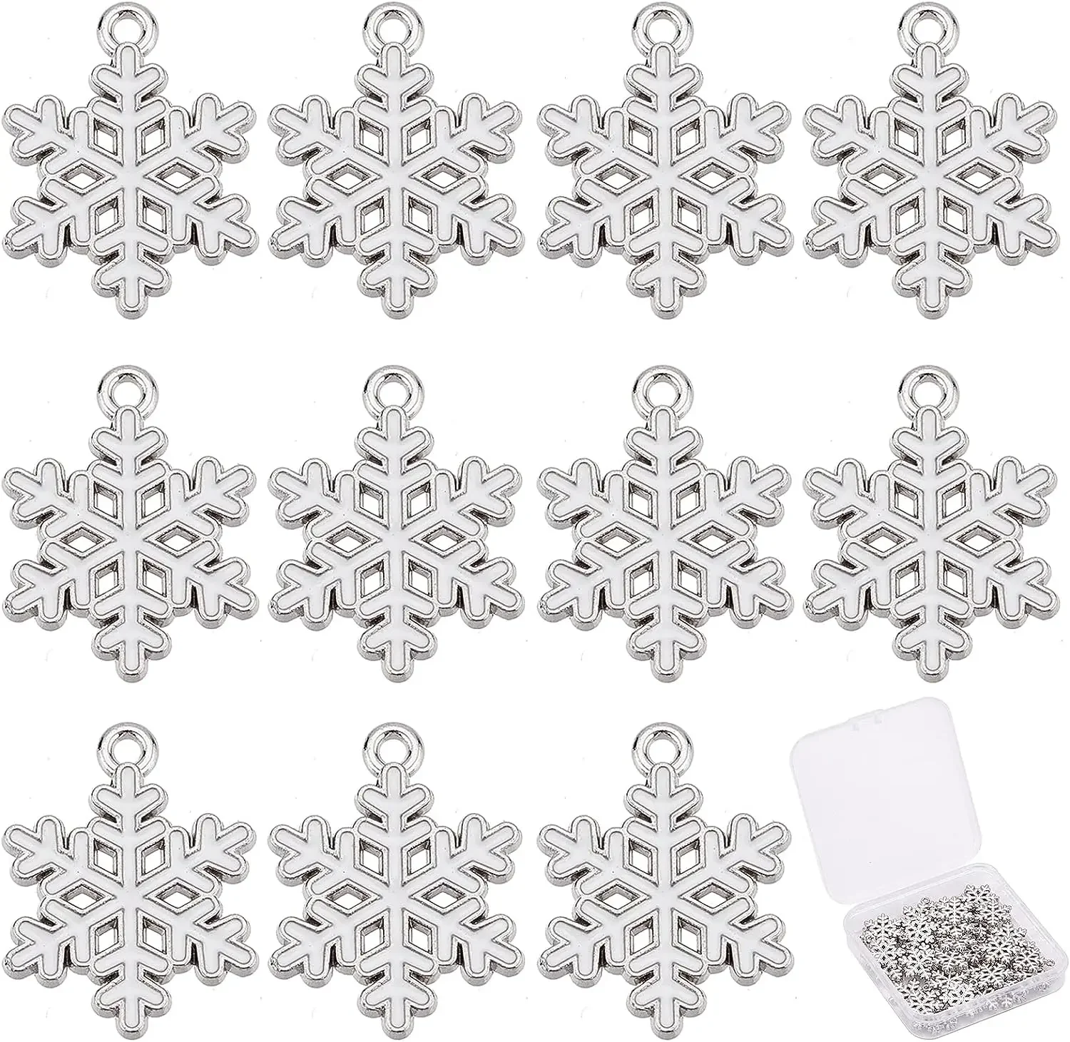 

40Pcs Alloy Enamel Snowflake Charms Winter Theme Christmas Dainty Dangle Pendants Bulk for Jewelry Making Charms Necklace