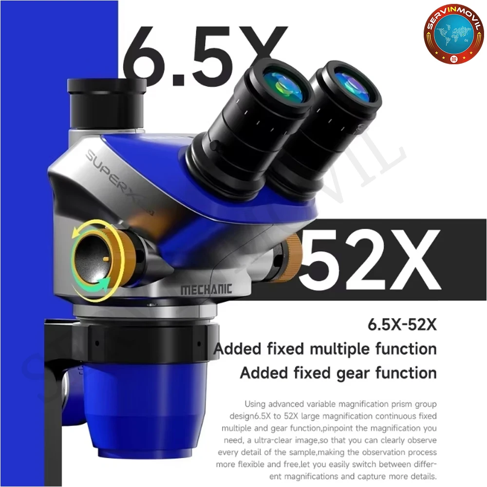 ميكانيكي سوبر X PRO-B11 ثلاثي العينيات مجهر صناعي ستيريو تكبير مستمر 6.5-52X PL10X26 العدسات CCD 0.45X CTV محول