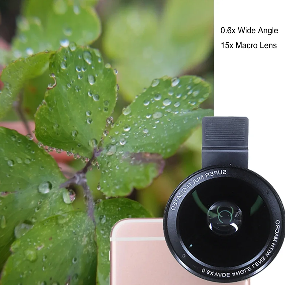 2in1 HD Phone Camera Lens kit 0.6x Super Wide Angle & 15x Macro Mobile Phone Lens For iPhone X 11 Xiaomi Samsung All Smartphones