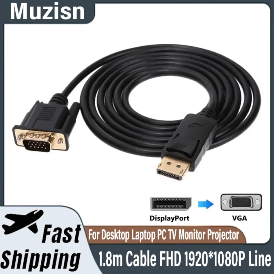DP DisplayPort إلى VGA 1.8m كابل FHD 1920*1080P خط محول Connecto محول لسطح المكتب الكمبيوتر المحمول شاشة تلفاز العارض
