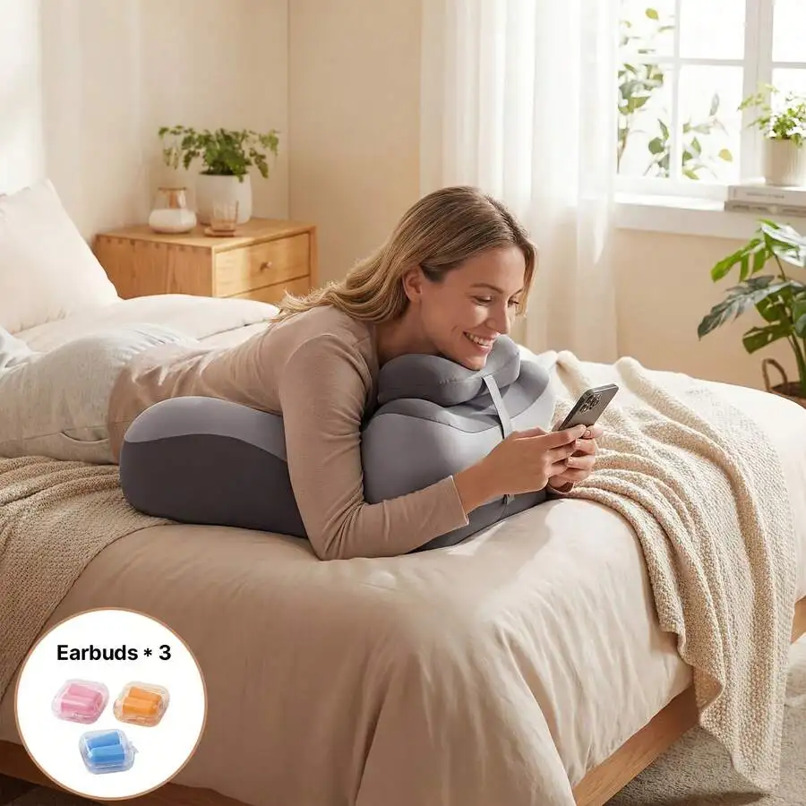 1Pc Curved Ergonomic Bed Rest Pillow, Washable Removable Cover, Multi‑Scene Body Support Cushion, For Sitting/Prone/Lying Home U