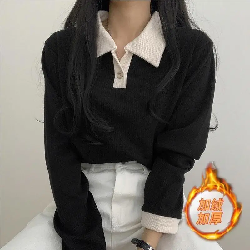 Sweatshirts Women Patchwork Simple Design Turn Down Collar Mujer Spring Stylish Vintage Ulzzang Basic Comfortable Holiday Teens