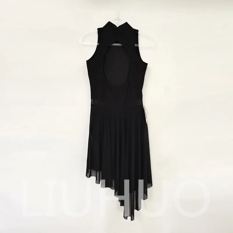 LIUHUO Ice Figure Skating Dress Girls Women Teens Stretchy Spandex Competition Wholesale Black