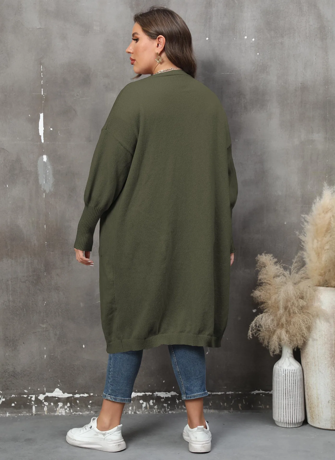 Cardigan Tissé à Manches Lanternes pour Femme, Manteau de Grande Taille, Mi-Long, Double Poches, Décontracté, Solide, Document, Vêtements d'Extérieur