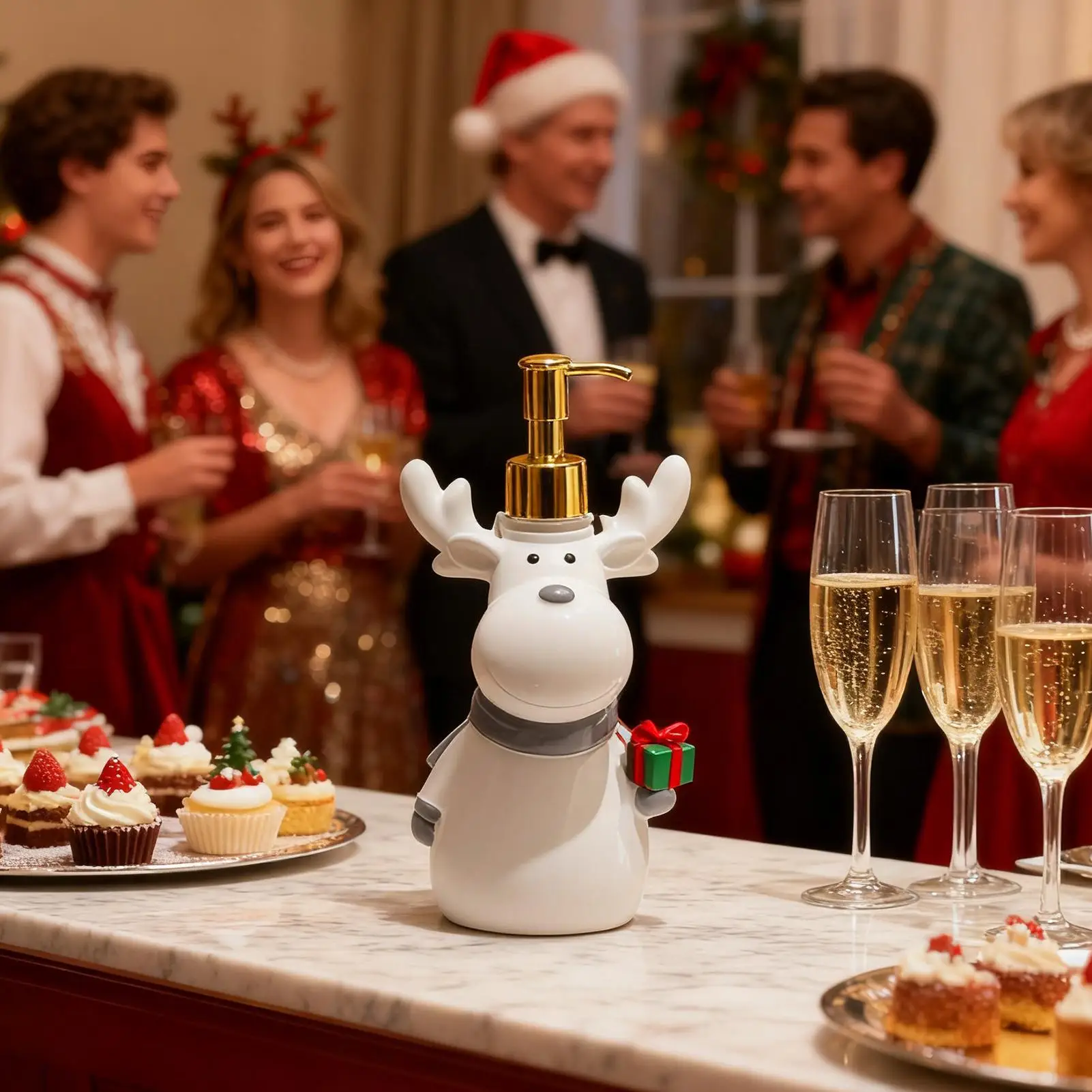 Christmas Kitchen Soap Dispenser Decorative Reindeer Refillable Lotion Bottle Seasonal Hand Soap Dispenser For Home Apartment