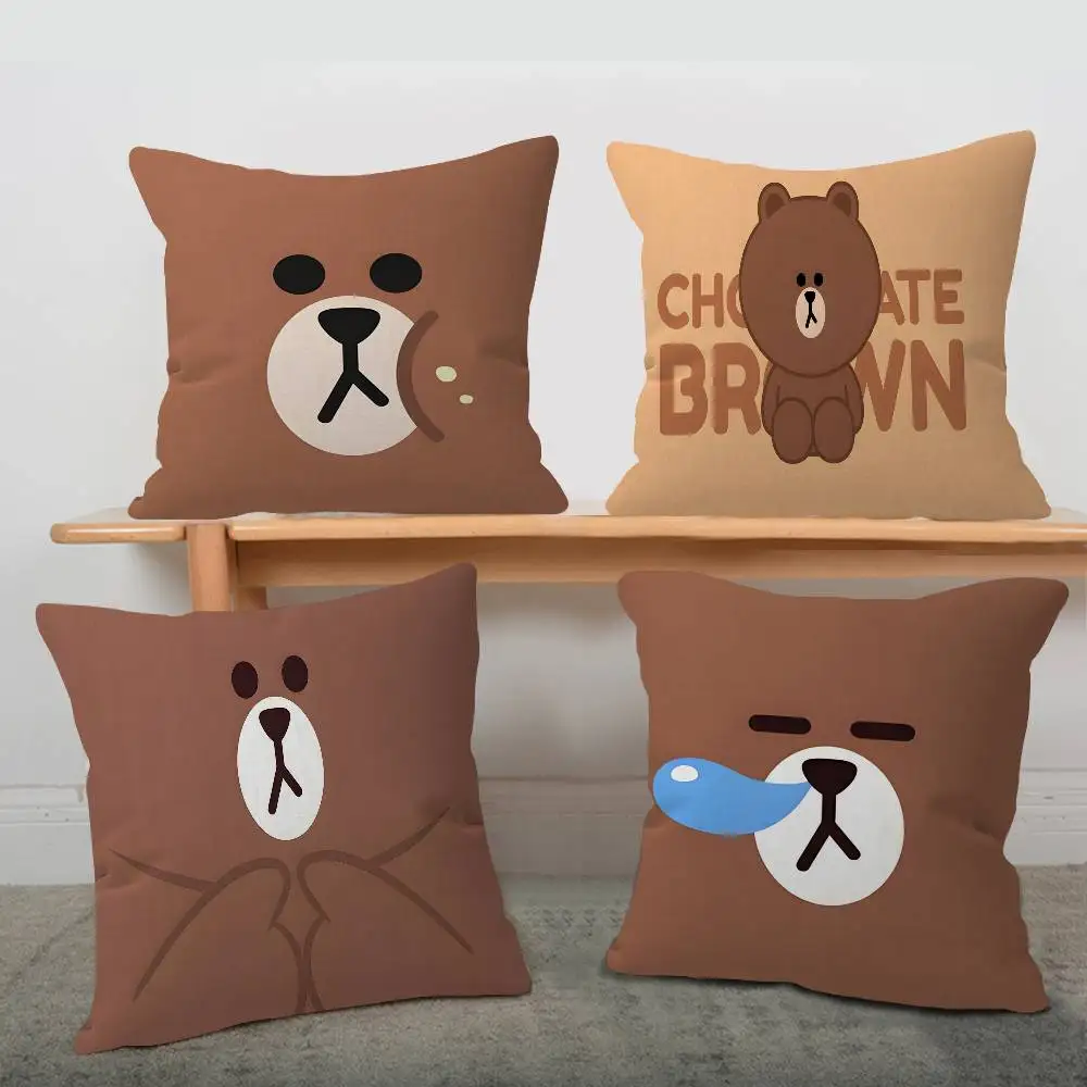 L-Lines F-Friends Brown Bear Pillow Cover for Bedroom Room and Living Room Sofa Decorative Cushion Cover