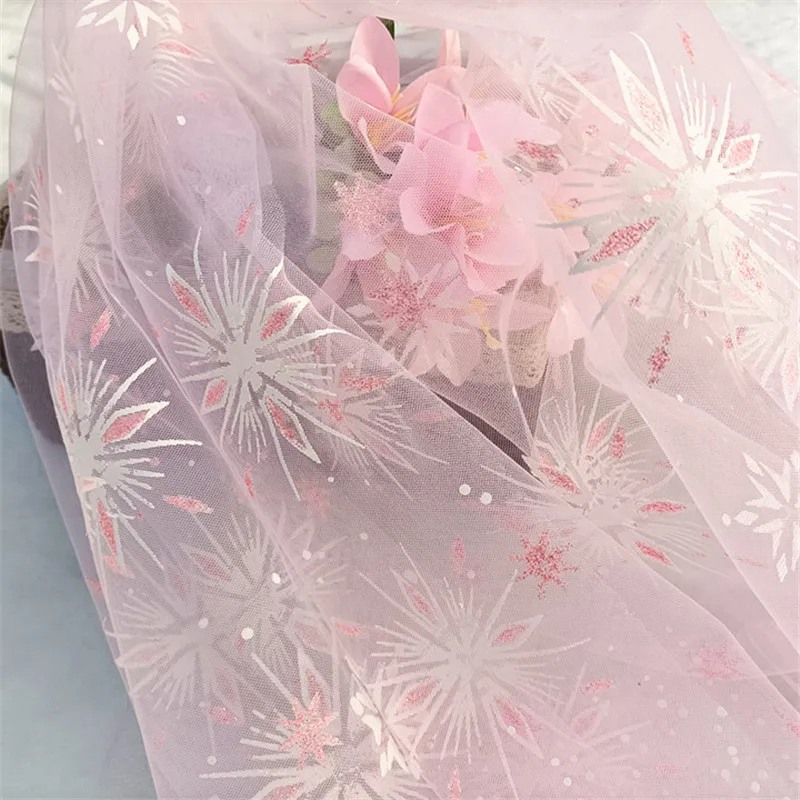 1.5*1 m Snowflake Offset Printing Sequins Tulle Fabric Baby Shower Skirt Sewing Princess Dress Wedding Party Decorations Organza