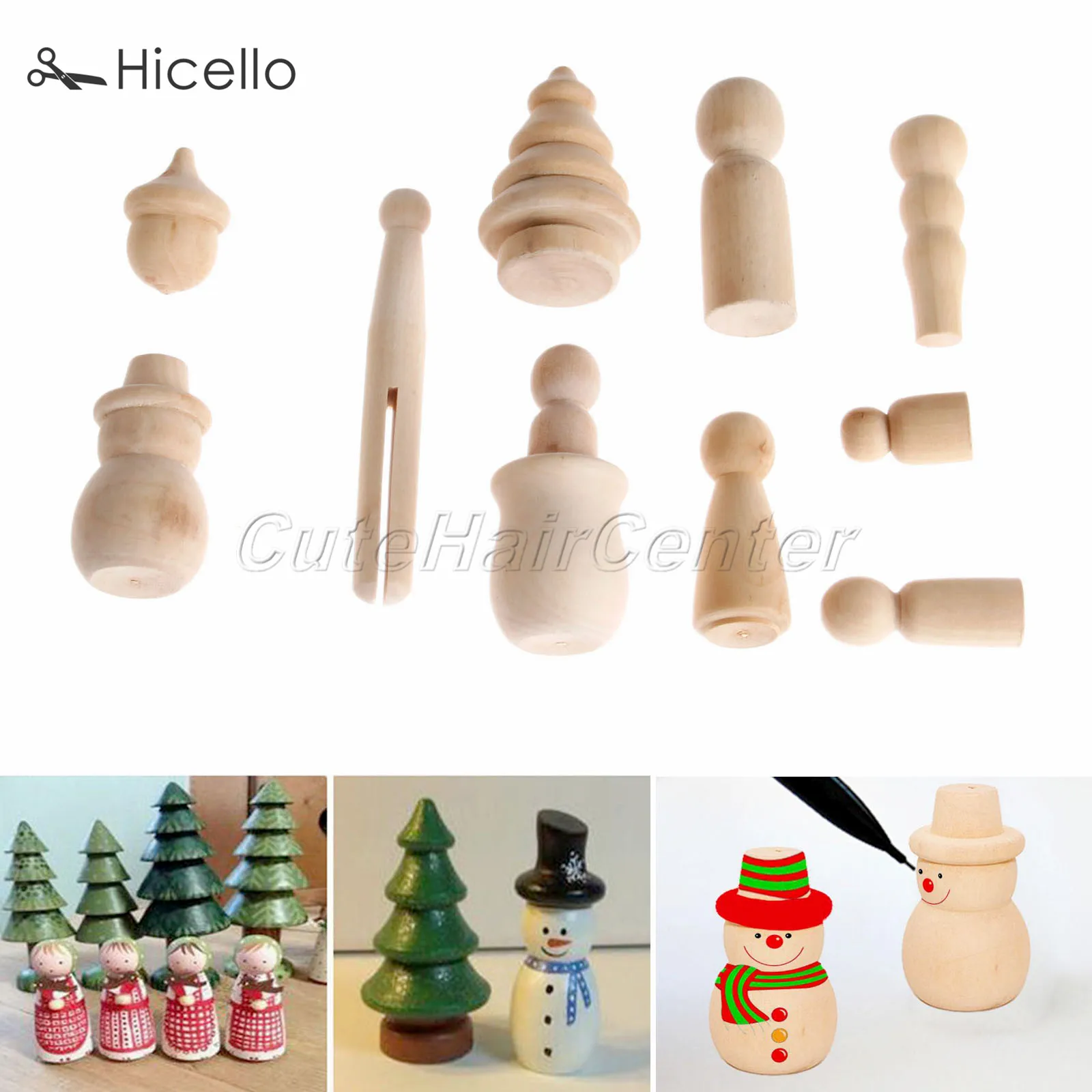 5/10pcs Wooden Peg Dolls Wood People Unpainted Acorn Puppet Snowman Christmas Trees Montessori Toys Natural Decoration Hicello