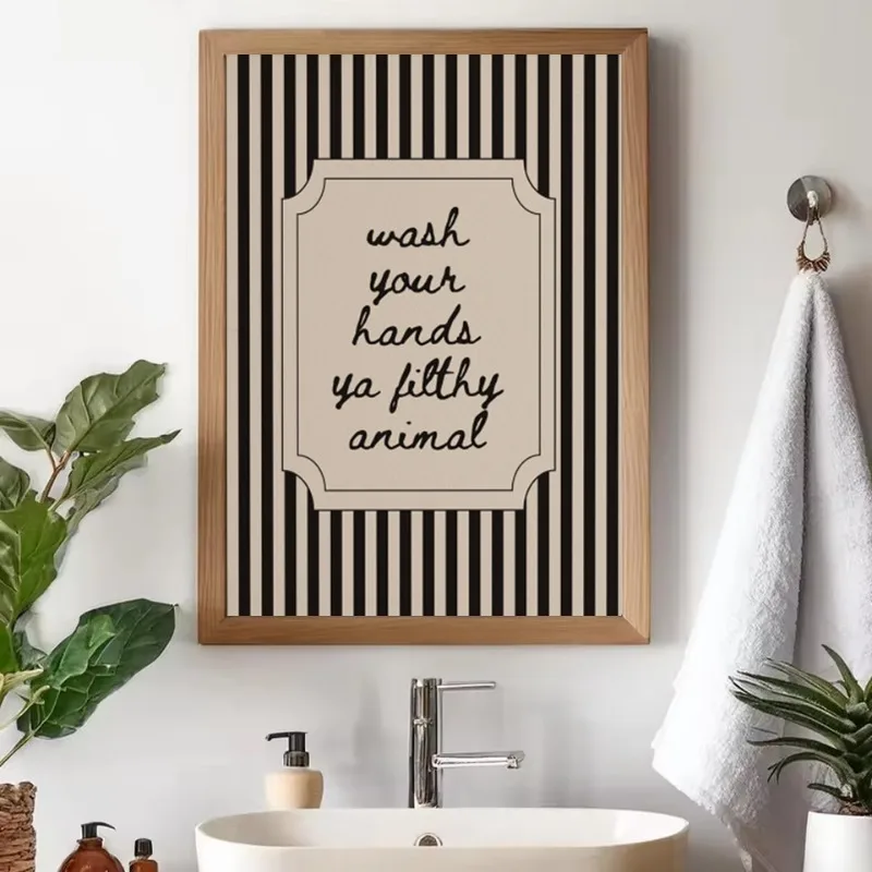 Retro Minimalist Black Striped Bathroom Quotes So Glad You're Here Poster Canvas Painting Wall Art Picture Home Toilet Decor