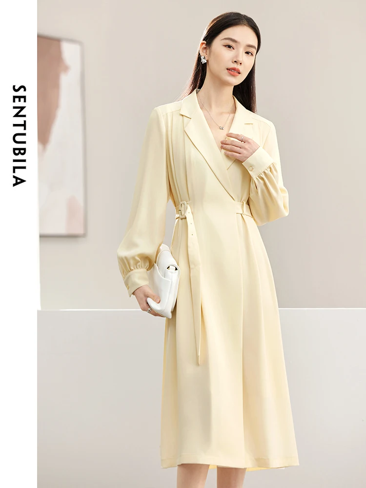 SENTUBILA Fashion Blazer Dress for Women 2024 Spring Commuter Elegant Solid Notched Long Sleeve Midi Dresses Clothes 141L52995