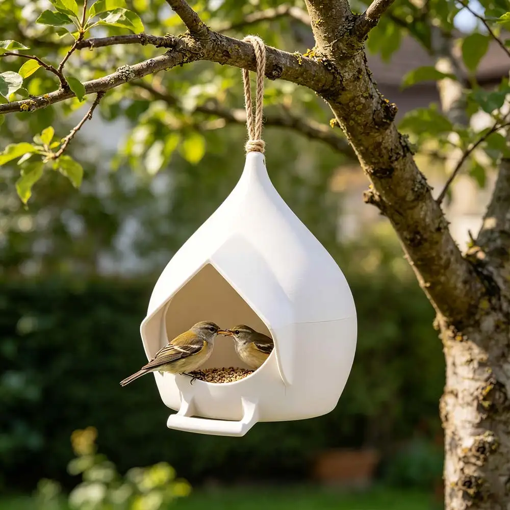 House Shape Waterproof Hanging Bird Feeder Rainproof Large Capacity Bird Feeding Dispenser with Stand Bird Feeder Tray Backyard