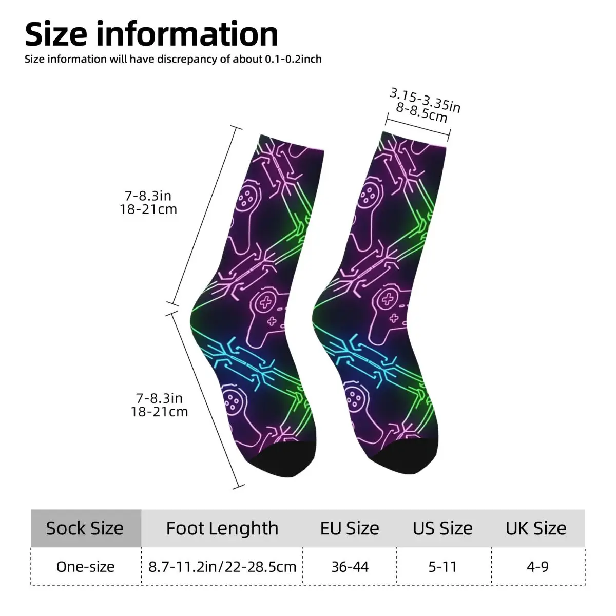 All Seasons Crew Stockings Gaming Machine Neon Colorful Pattern Socks Casual Long Socks for Men Women Valentine's Day Gifts